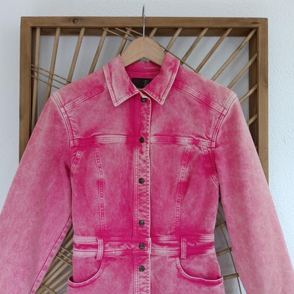 Roberto Cavalli Pink Acid Washed Denim Western Style Long Sleeve Mini Dress - Picture 5 of 14